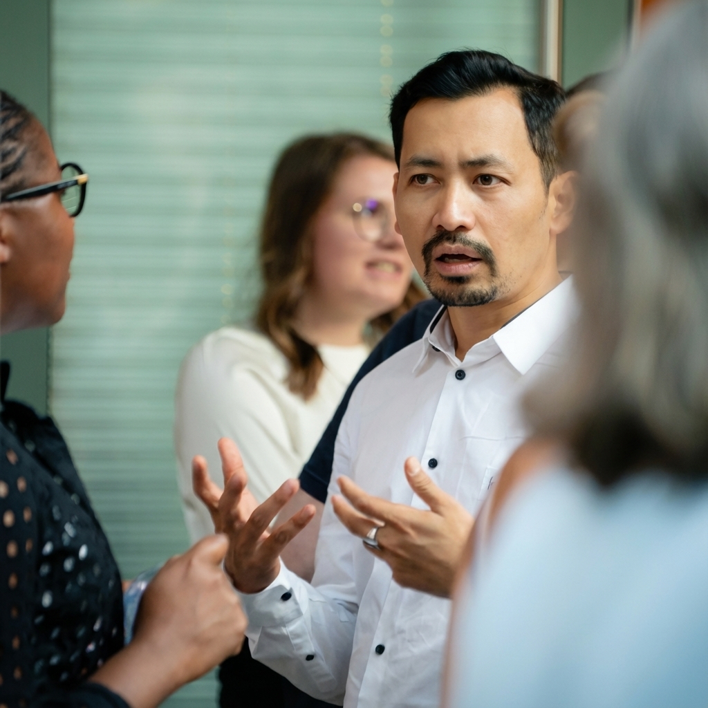 Person speaking confidently at Toastmasters